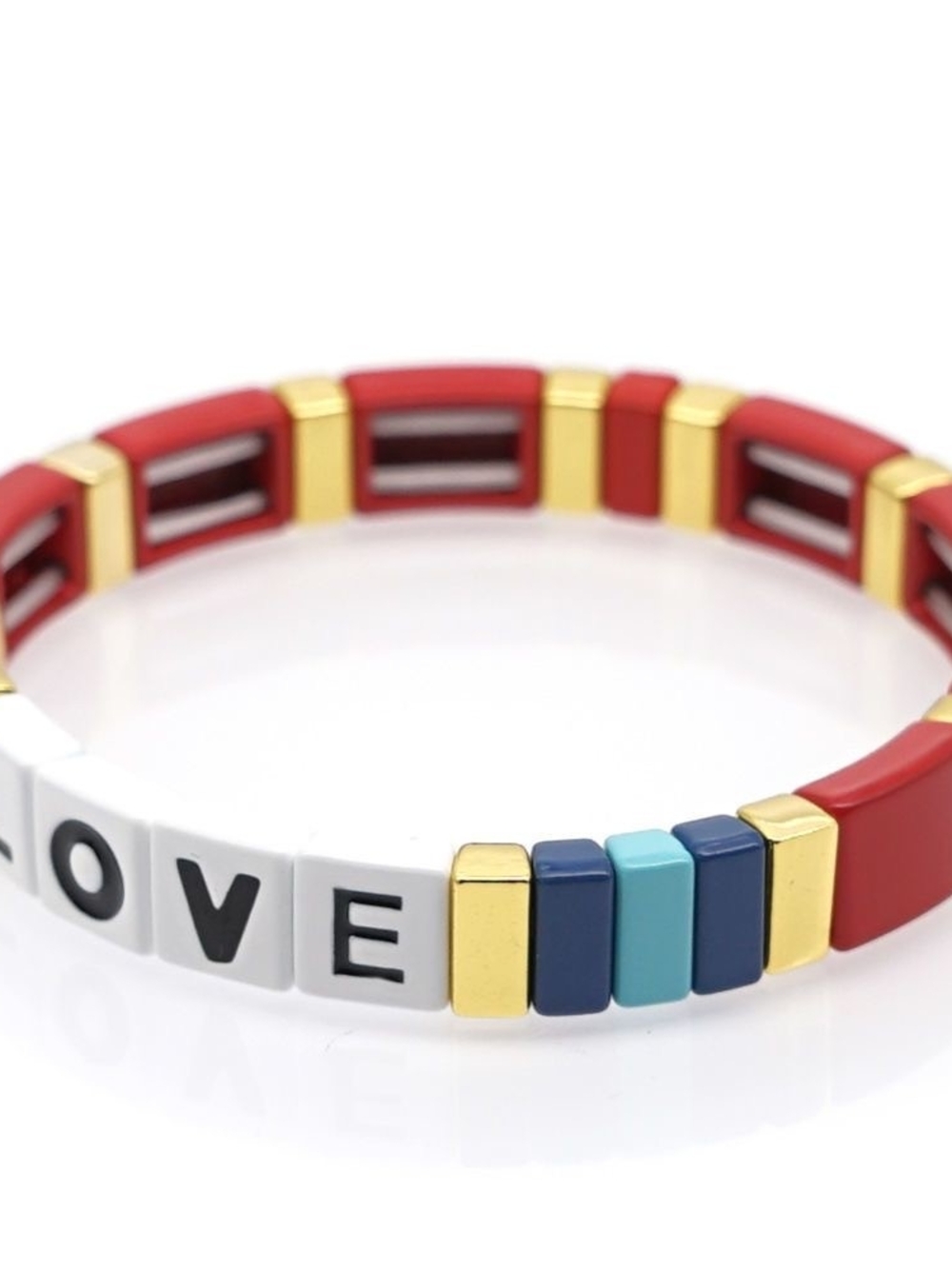 Roxanne Assoulin LOVE Enamel Tile Stretch Bracelet Red Multicolor Stackable